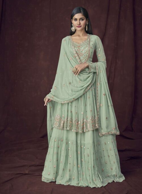 Pakistani Plazzo/Sharara Designer Dress online Embroidered Online in Canada USA UK Australia New Zealand France Mauritius.