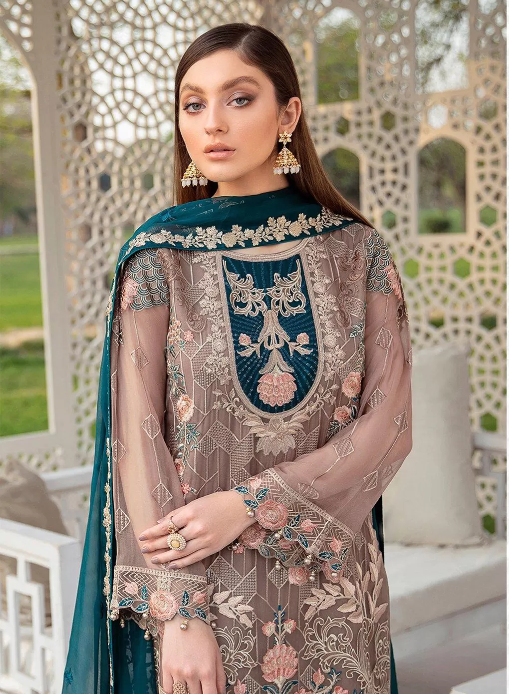 Pakistani Suit Embroidered Offwhite Dress Online in Canada USA UK Australia New Zealand France Mauritius