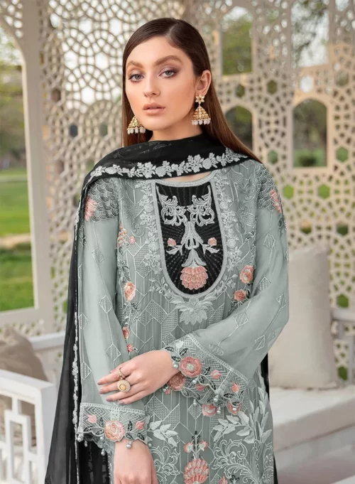 Pakistani Suit Embroidered Offwhite Dress Online in Canada USA UK Australia New Zealand France Mauritius