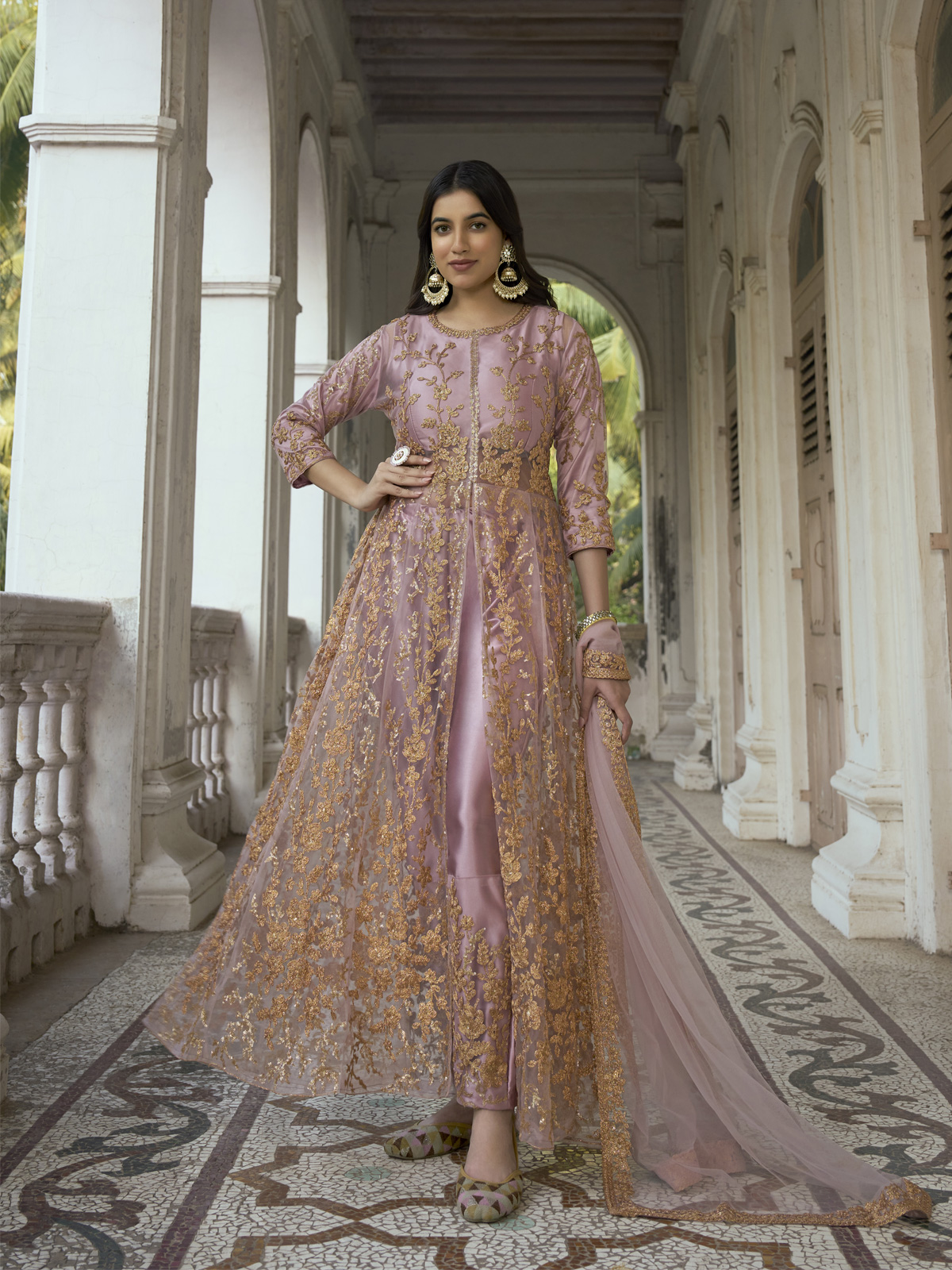 Floor Touch Gown Heavy Embroidered Eid Collection online in USA