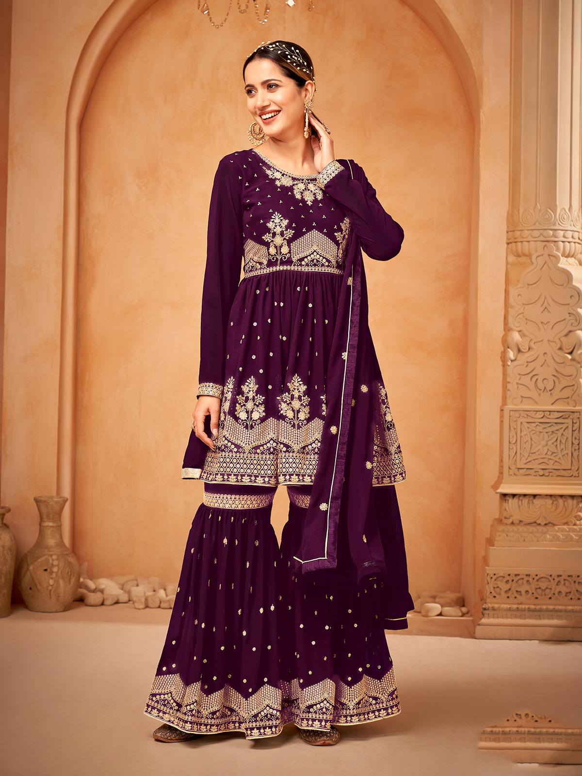 Pakistani Sharara Embroidered Partywear Dress online