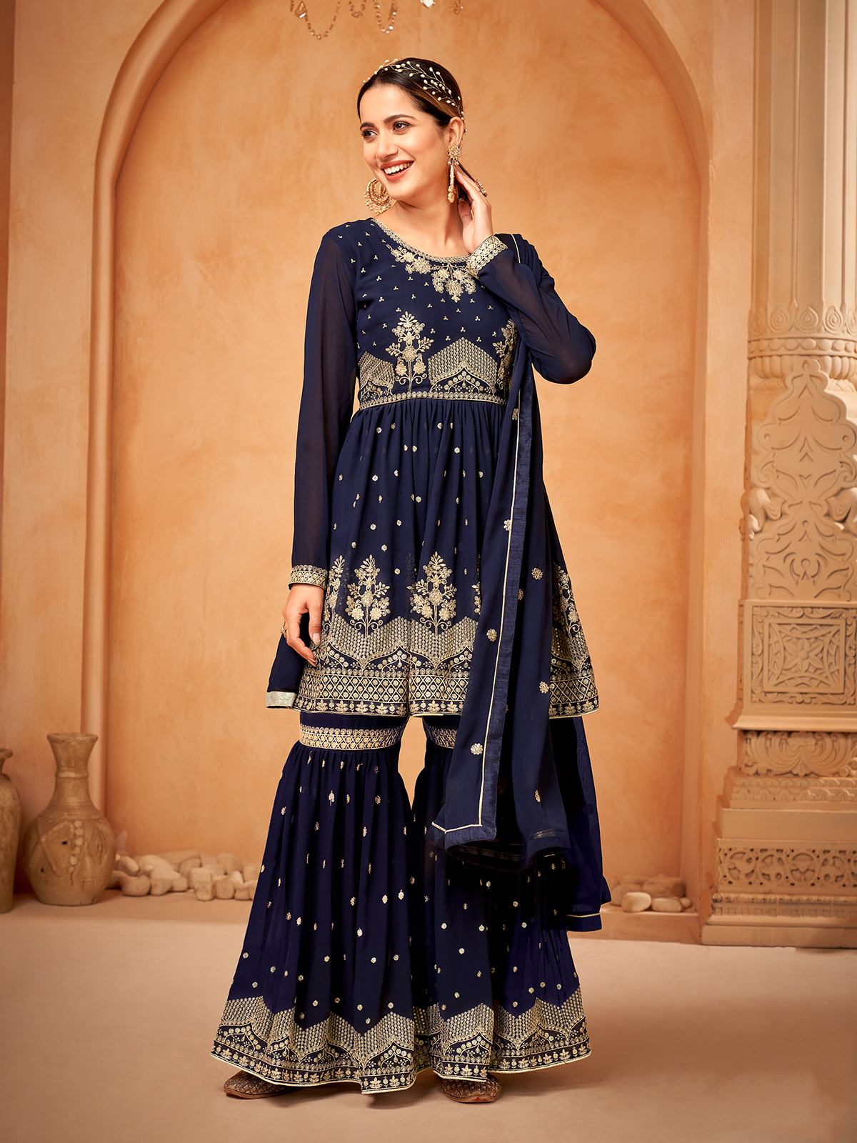 Pakistani Sharara Embroidered Partywear Dress online