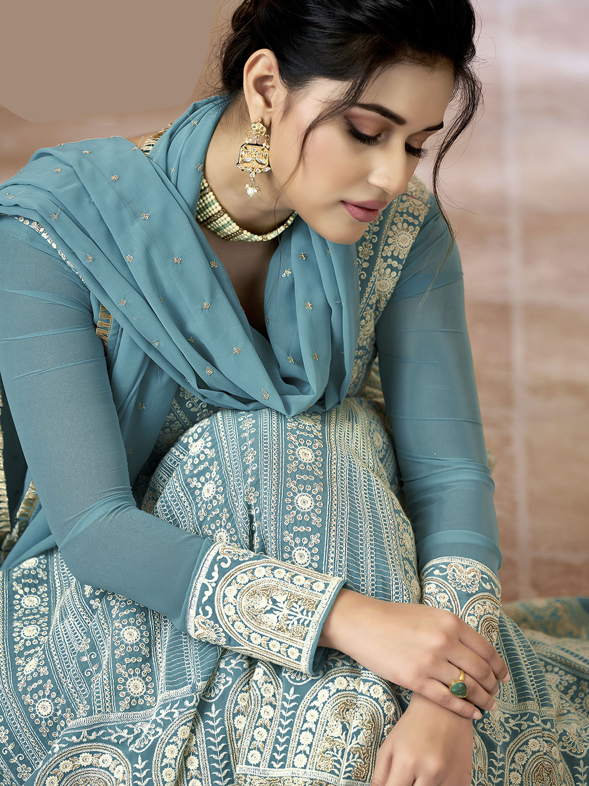Lucknowi Floor Touch Anarkali Suit online
