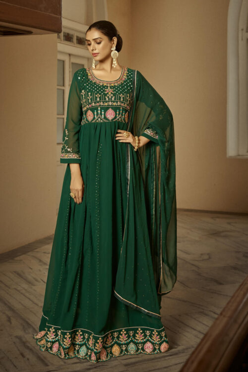 Green Eid Special Floor Touch Dress Online