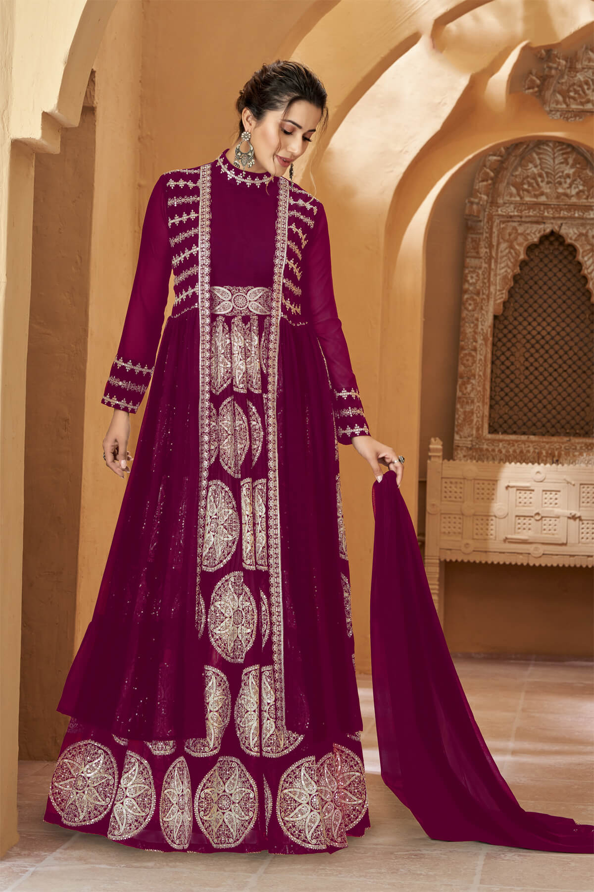 Floor Touch Anarkali Gown with Jacket Style online in Canada USA UK Australia New Zealand France Mauritius