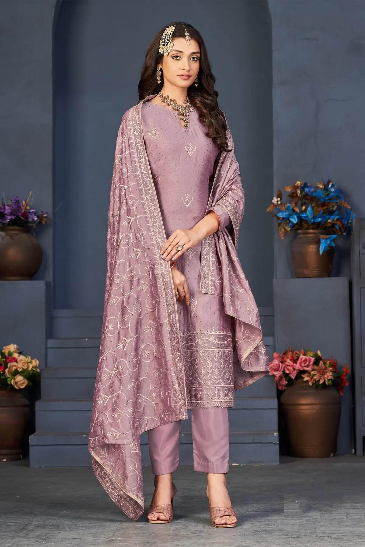 Purple Pakistani EMbroidered Suit online in USA