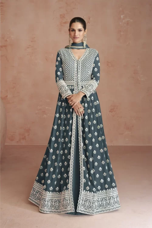 buy Pakistani Style Long Embroidered Suit online is USA Canada India Mauritius UAE New Zealand and worldwide
