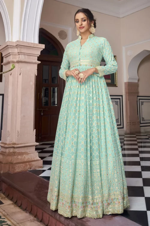 Designer Embroidered Georgette Gowns online in USA UK Canada Australia Mauritius Malaysia india