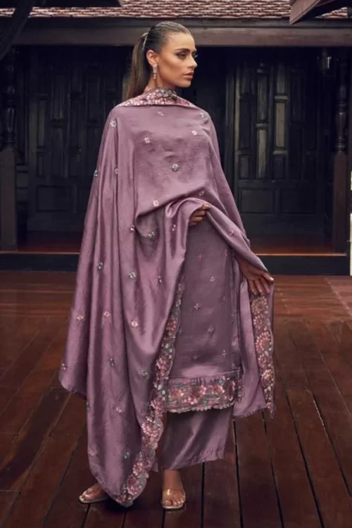 Purple Premium Silk Embroidered Partywear Suit online in USA UK Canada India UAE