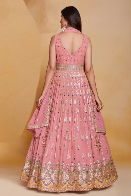 Pink Partywear Georgette Anarkali Gown online in USA UK Canada India