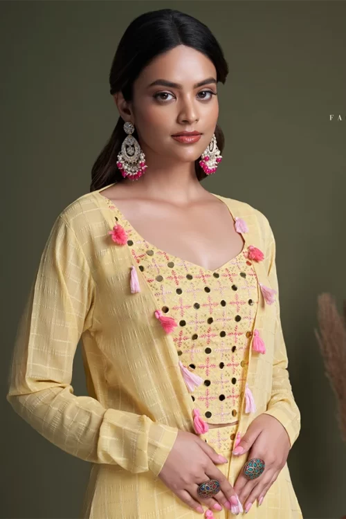 Yellow Stylish Koti Style Choli with Palazzo Online in USA UK Canada India Australia