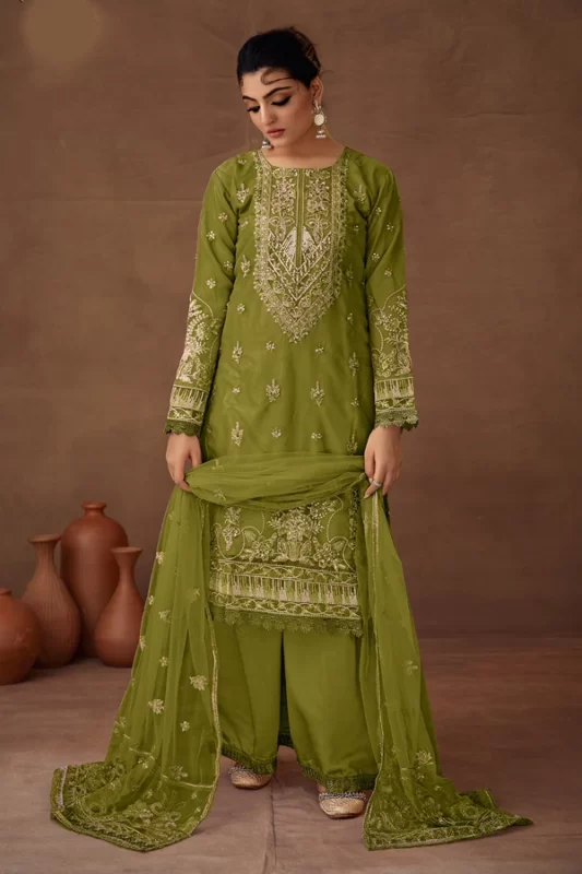 New Designer Ramadan Special Pakistani Pista Green Heavy Straight